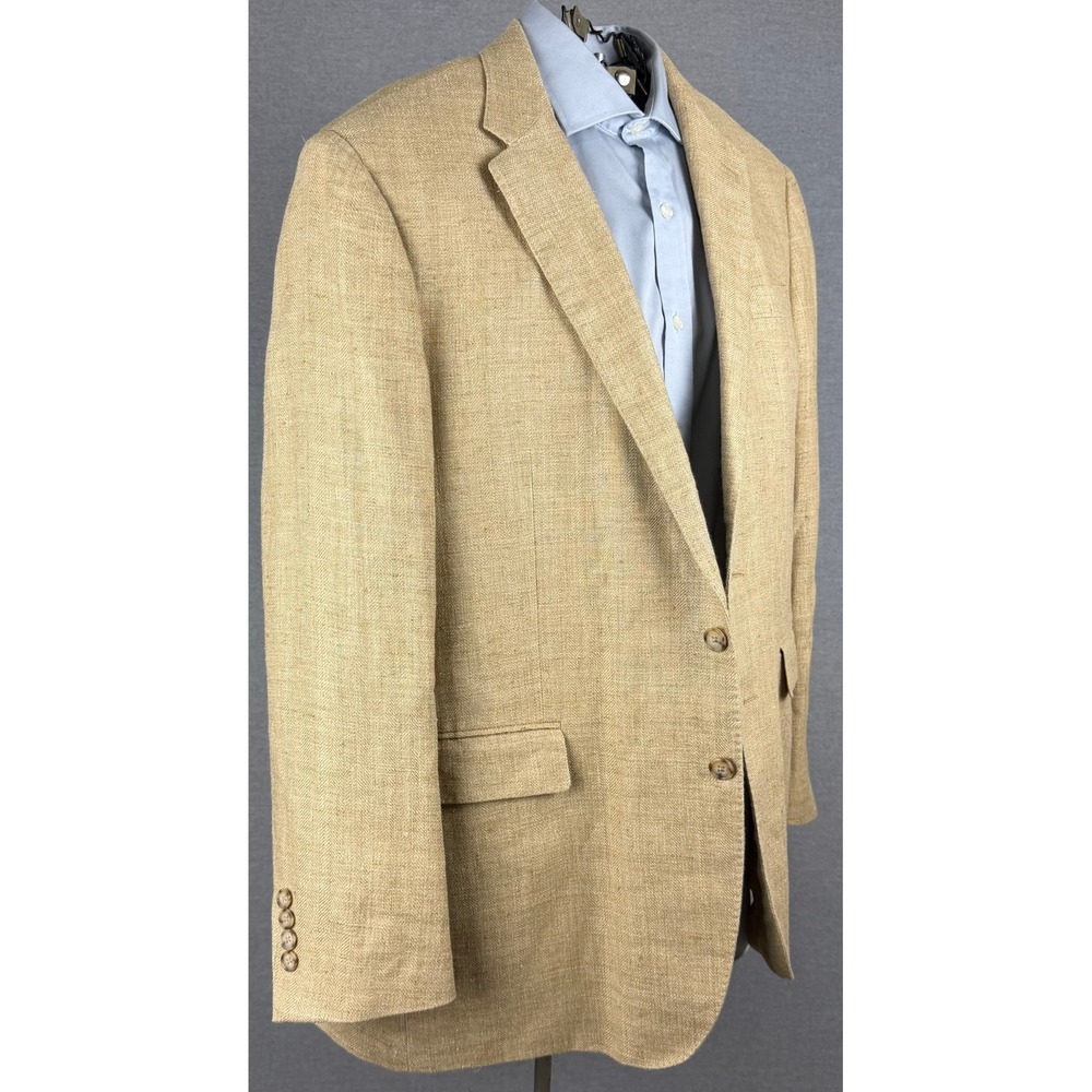 Polo Ralph Lauren Silk Linen Blazer 46R Tan Multi Spina Italy Custom Fit 1759